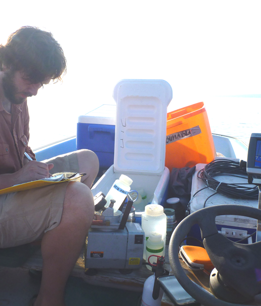 Water Sampling from the Boat at Higgins Lake in Roscommon County MI